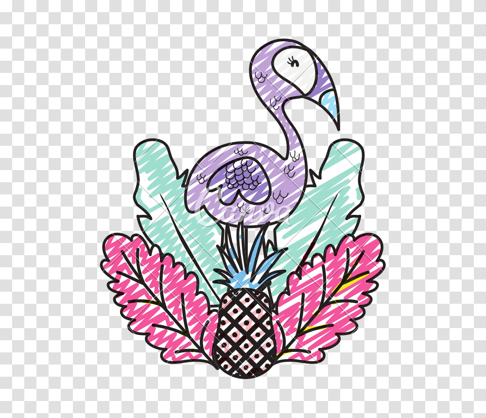 Doodle Exotic Flamingo Bird Animal With Tropical Plants, Chandelier, Lamp, Leaf Transparent Png