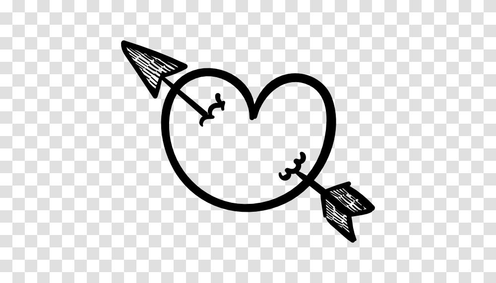 Doodle Heart With Arrow, Stencil Transparent Png
