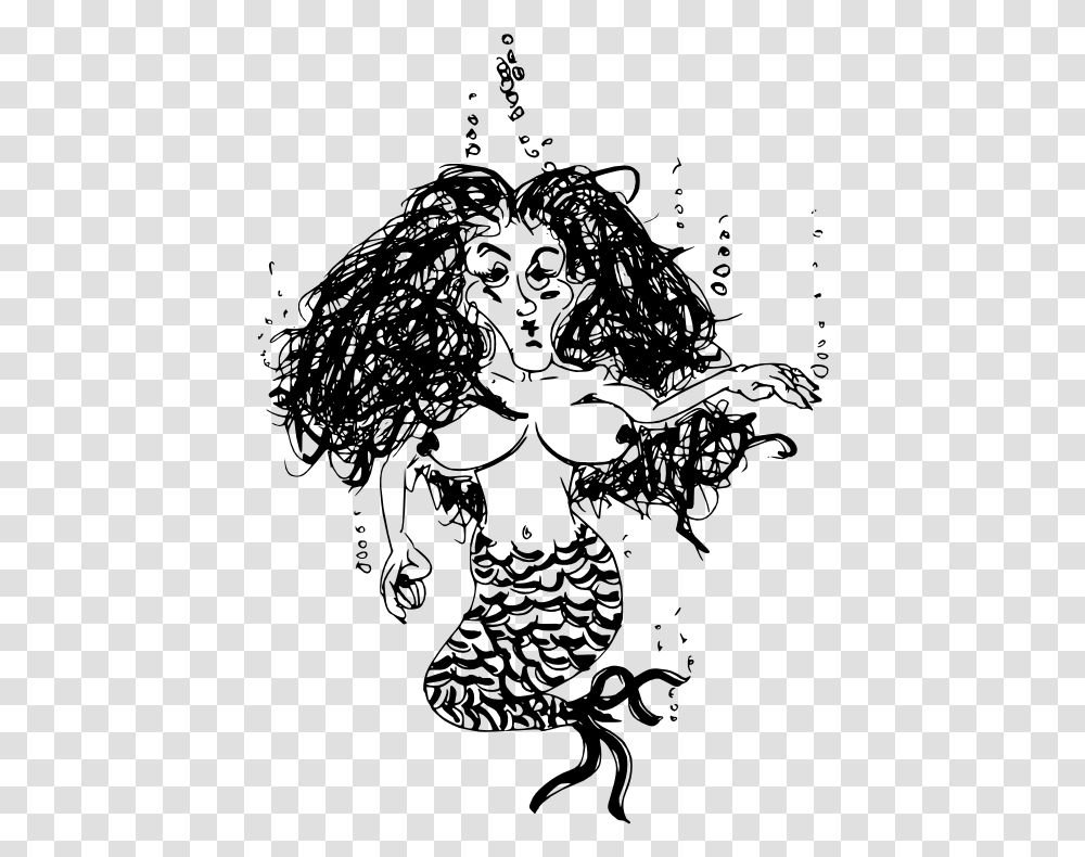 Doodle Wicked Mermaid Black White Line Art 555px Illustration, Gray, World Of Warcraft Transparent Png