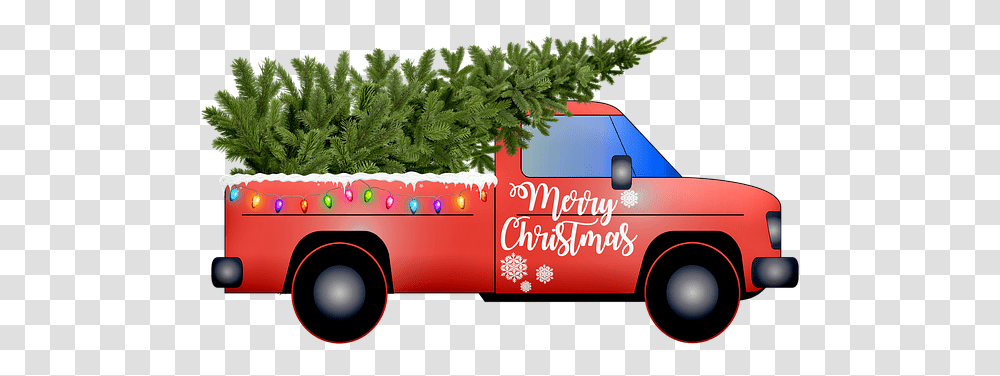 Door County Christmas Tree Listing Door County Parents Car With A Tree Christmas, Bush, Vegetation, Plant, Fire Truck Transparent Png