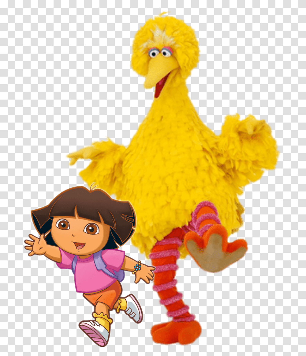 Dora Amp Big Bird Bigbird Https Big Bird Dancing Sesame Street, Person, Toy, Mascot Transparent Png