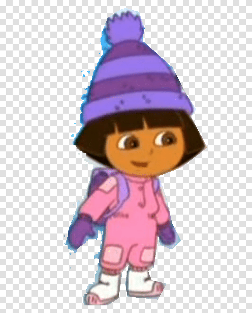 Dora In Winter Wear Cartoon, Person, Hat, Elf Transparent Png