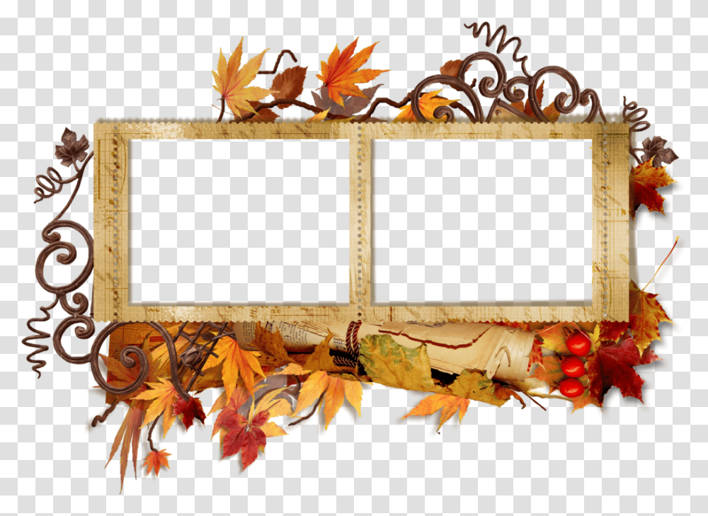 Double Autumn Frame Quadro Molduras Quadros Thanksgiving Frame, Leaf, Plant, Collage, Poster Transparent Png
