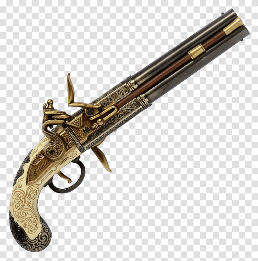Double Barrelled Turn Over Pistol Made By W Double Barrel Flintlock Pistol, Weapon, Weaponry, Gun, Handgun Transparent Png