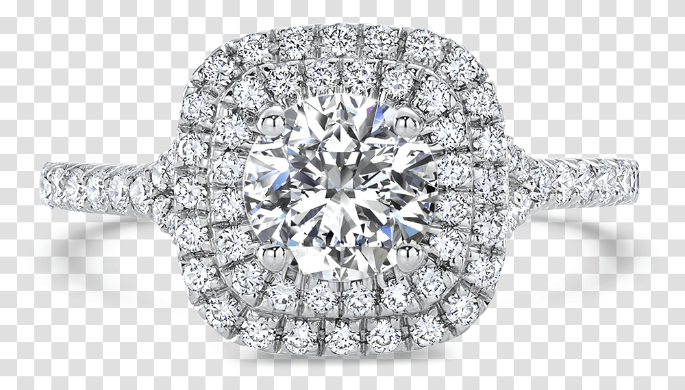 Double Halo Diamond Engagement Ring Cushion Three Stone Halo Ring, Gemstone, Jewelry, Accessories, Accessory Transparent Png