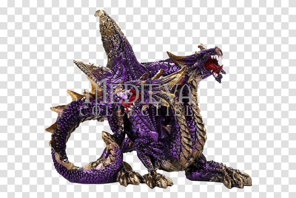 Double Headed Gold And Purple Dragon Statue, Ornament, Amethyst, Gemstone, Jewelry Transparent Png