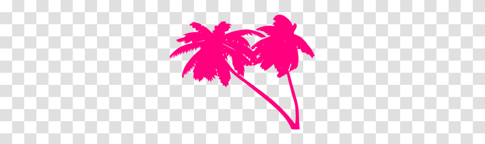 Double Pink Palm Trees Clip Art Silhouette Palm, Leaf, Plant, Flower, Blossom Transparent Png
