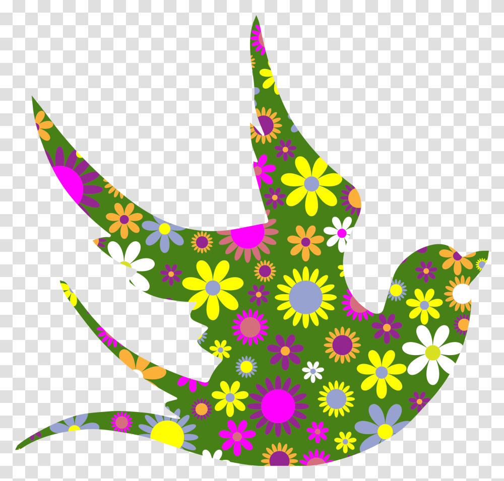 Dove With Flowers Clipart, Pattern, Animal, Star Symbol Transparent Png