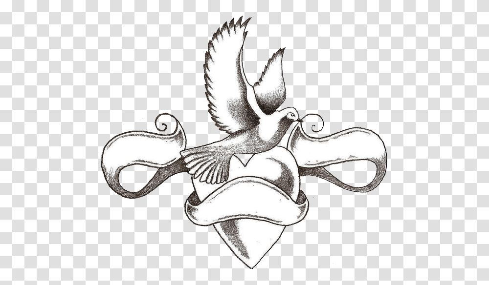 Dove With Heart Tattoo Design Photo Heart And Dove Tattoo Tattoo Heart Love Drawing, Symbol, Logo, Trademark, Emblem Transparent Png