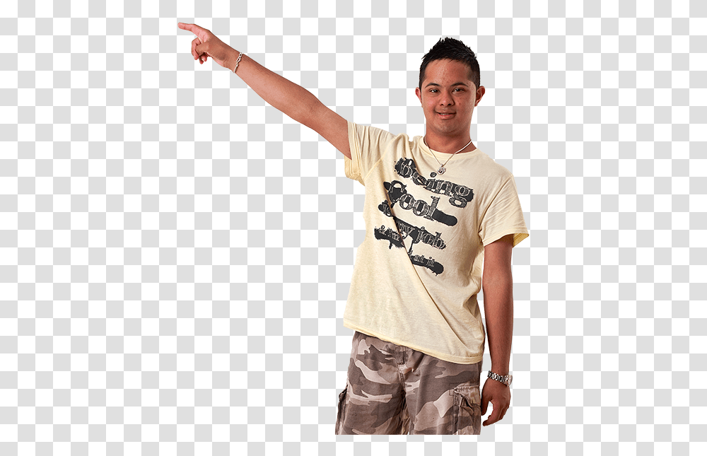 Down Syndrome Person Pointing, Apparel, Human, Shorts Transparent Png