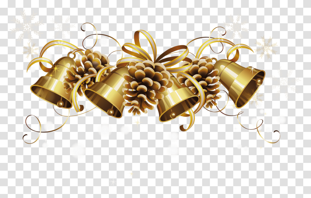 Download 0 Gold Christmas Bells Image With No Gold Christmas Border Clipart, Graphics, Chandelier, Floral Design, Pattern Transparent Png