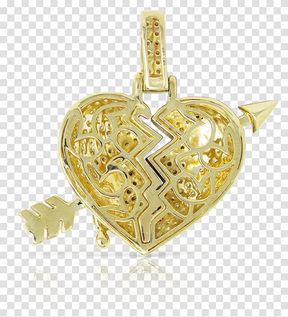 Download 10k Yellow Gold Arrow Shattered Heart Locket Hd Locket, Pendant, Jewelry, Accessories, Accessory Transparent Png