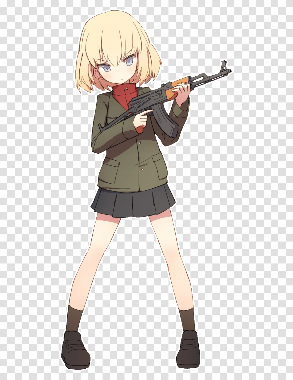 Download 1520545361499 Anime Girl With Ak 47 Full Size Anime Girl With Gun, Person, Guitar, Musical Instrument, Clothing Transparent Png