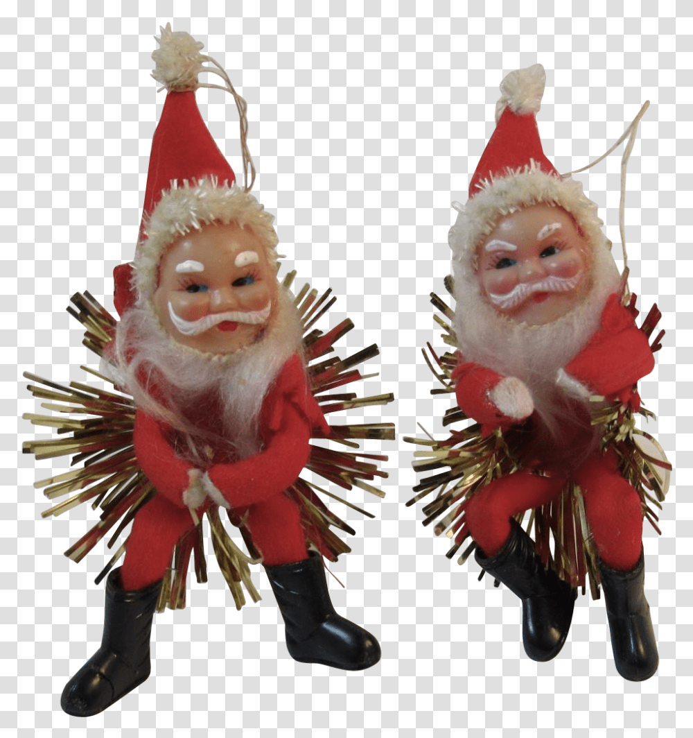 Download 2 Santa Claus Ornaments With Christmas, Doll, Toy, Figurine, Person Transparent Png