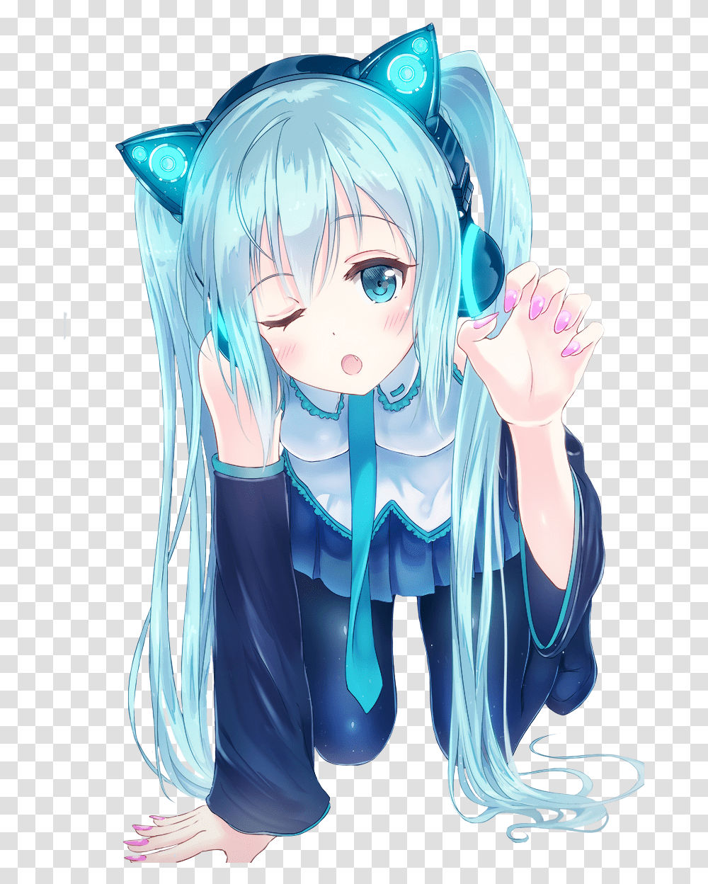Download 816 Images About Hatsune Miku Headphone Cute Anime Girl, Manga, Comics, Book, Person Transparent Png