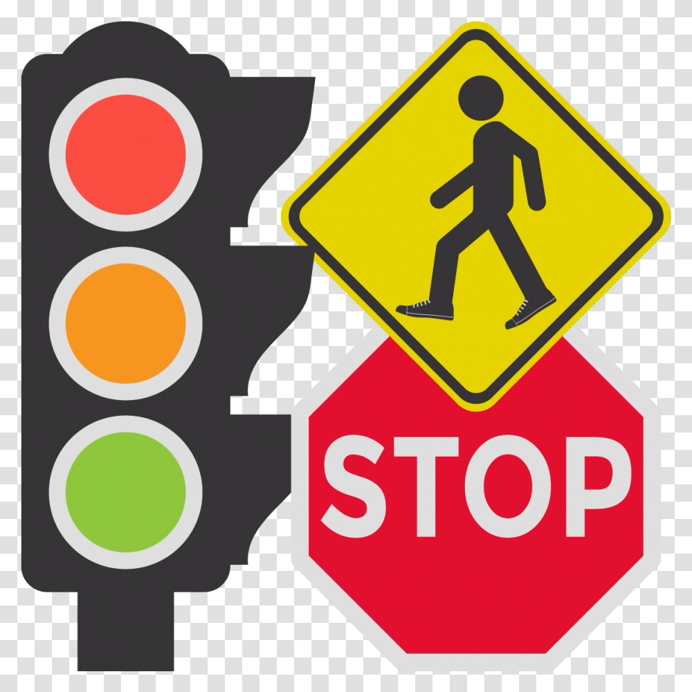 Download A Traffic Light Stop Sign Traffic Light And Stop Sign, Symbol, Road Sign, Stopsign, Pedestrian Transparent Png