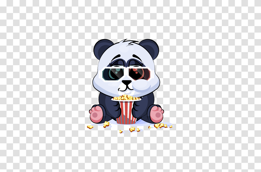 Download Adorable Panda Emoji Stickers Animated Watching A Movie, Label, Text, Performer, Helmet Transparent Png