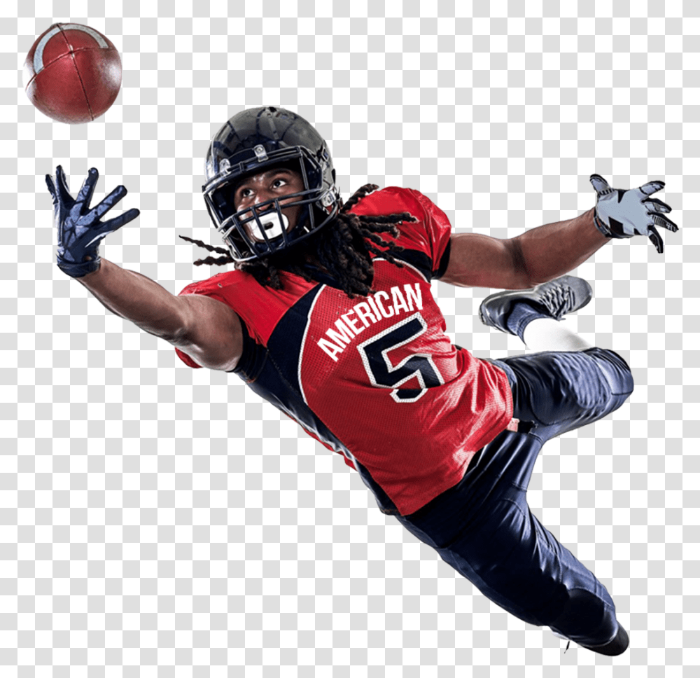 Download American Football Player Catching A Ball Image Football Players Background, Helmet, Clothing, Apparel, Person Transparent Png