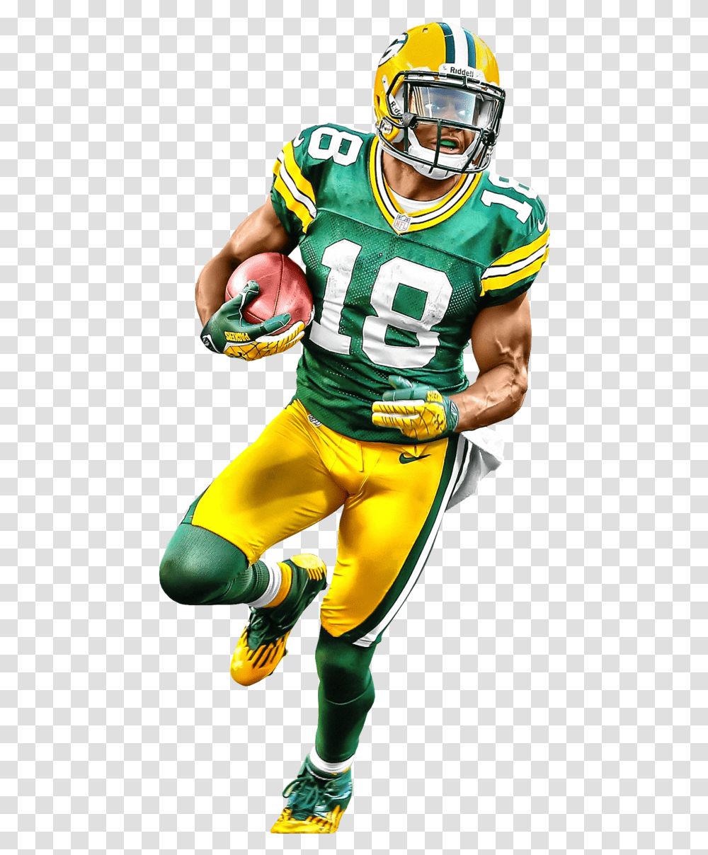 Download American Football Player Packer Player With Football, Clothing, Apparel, Helmet, Team Sport Transparent Png