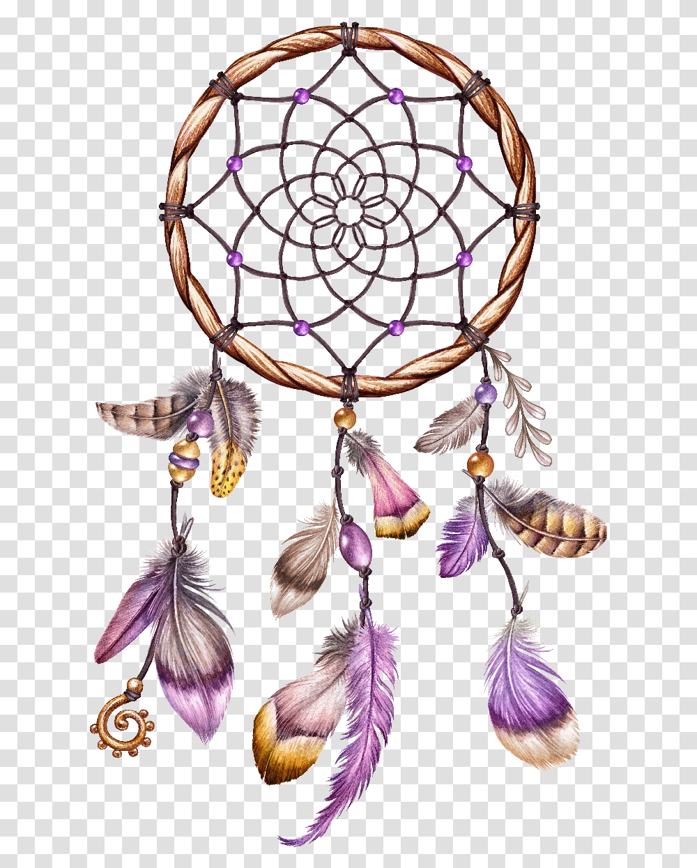 Download And Dreamcatcher Illustration Watercolor Frames Dream Catcher Boho Clipart, Plant, Necklace, Jewelry, Accessories Transparent Png