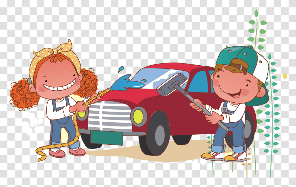 Download And For Car Men Wash Cartoon Women Clipart Free Cartoon Girl Car Washing, Person, Outdoors, People, Vehicle Transparent Png