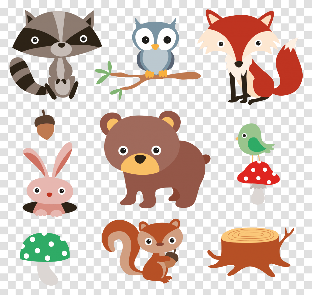 Download And Plants Animals Squirrel Material Vector Forest Woodland Tribal Animals, Bird, Mammal, Art Transparent Png