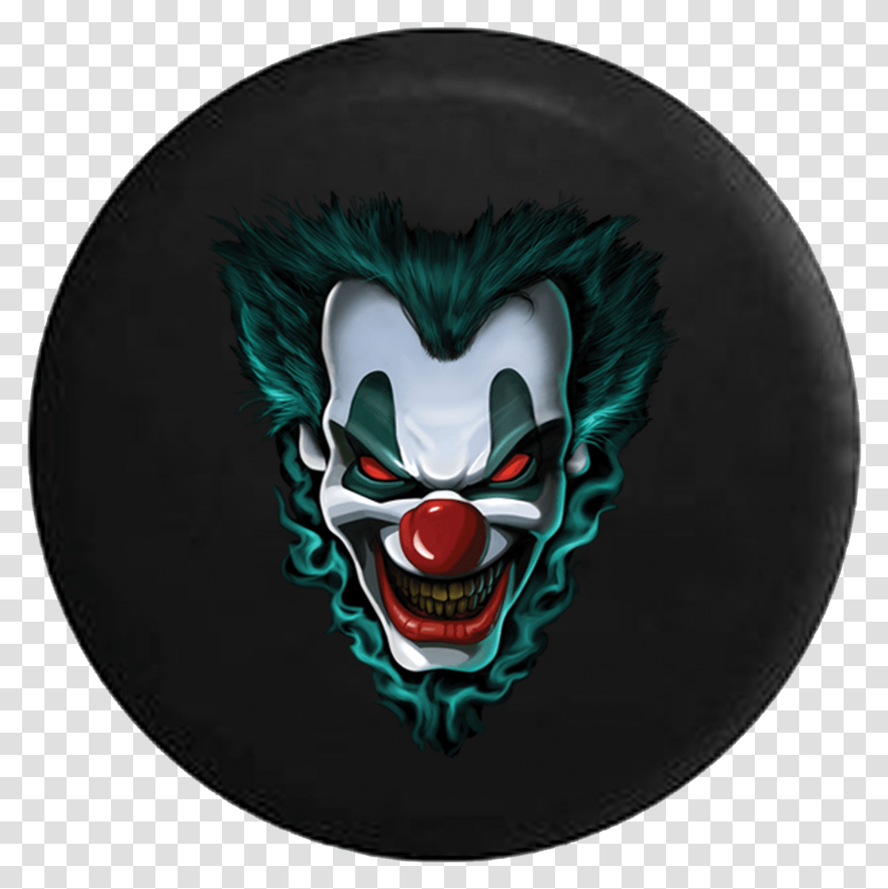 Download Angry Scary Clown Freakshow Jeep Camper Spare Tire Clown Drawing Scary, Performer, Painting, Logo, Symbol Transparent Png