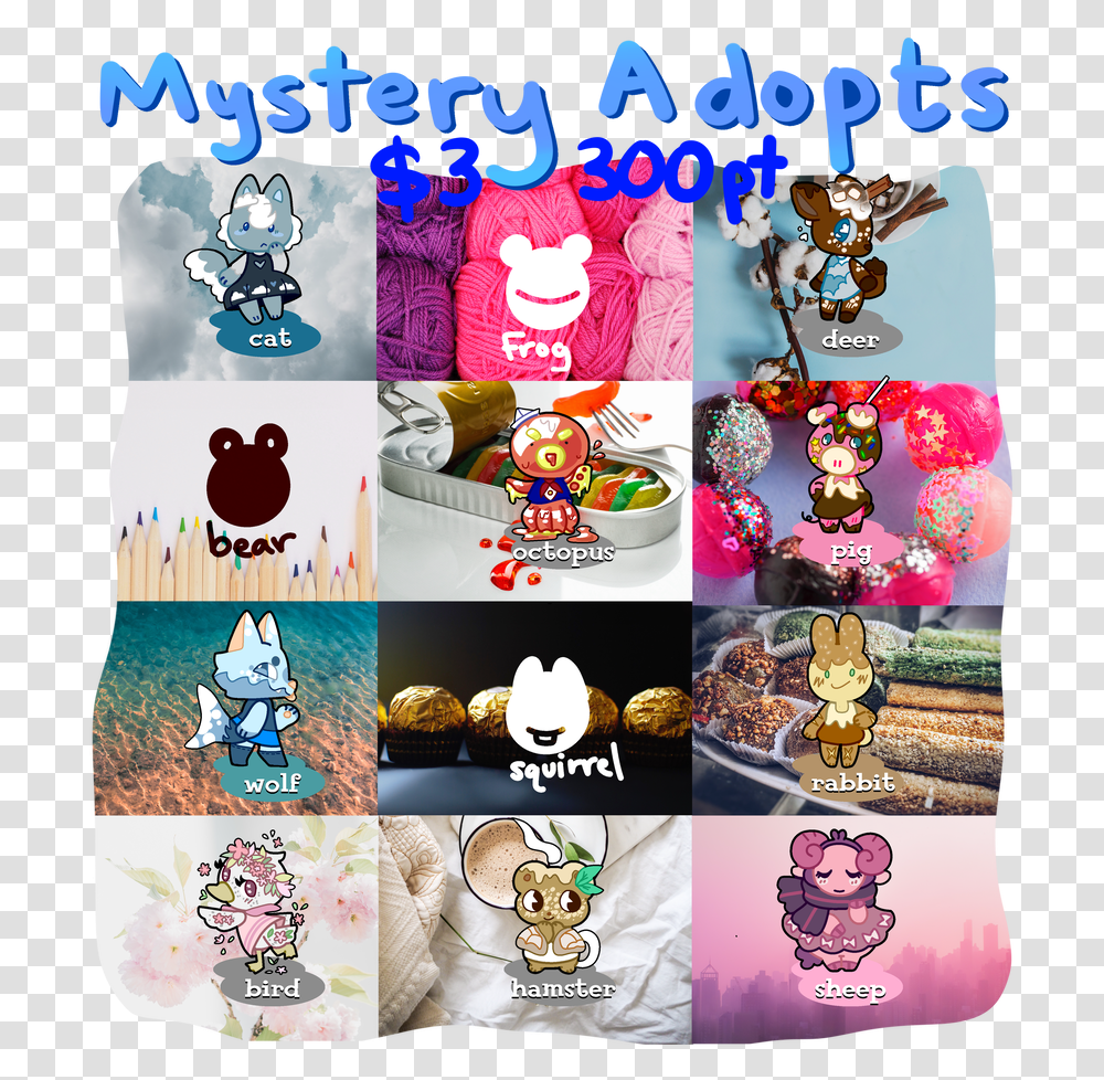 Download Animal Crossing Villager Mystery Adopts Open Cartoon, Collage, Poster, Advertisement, Text Transparent Png