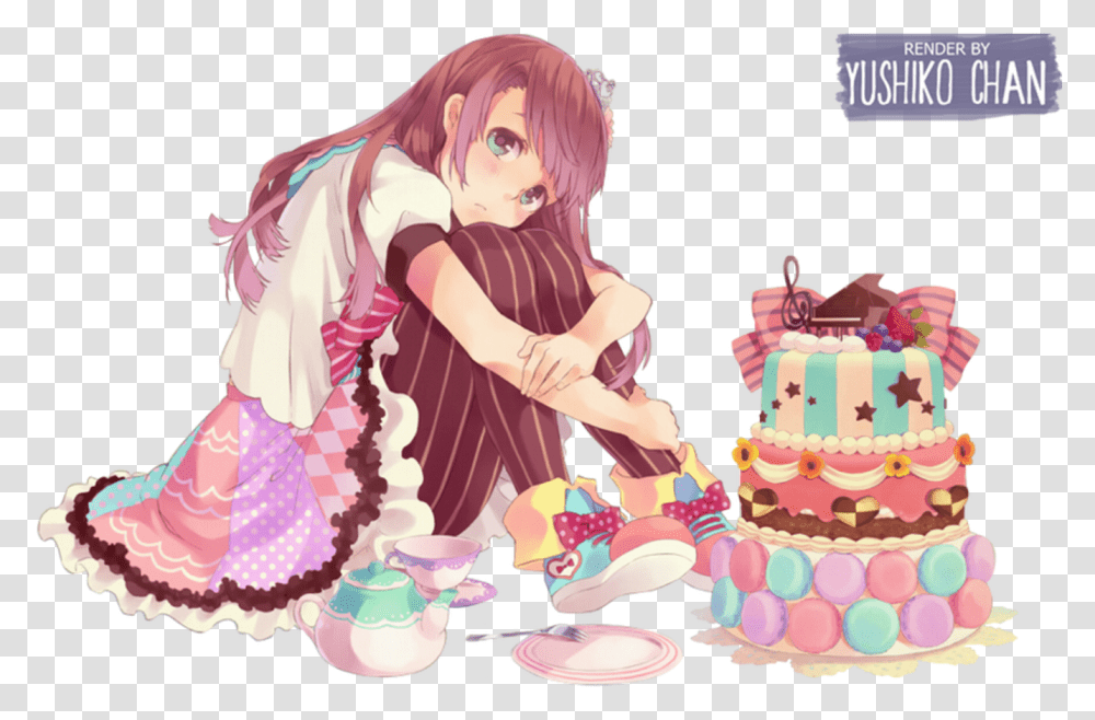 Download Anime Birthday Girl 1 Happy World Anime Render Happy Birthday Anime, Person, Human, Birthday Cake, Dessert Transparent Png