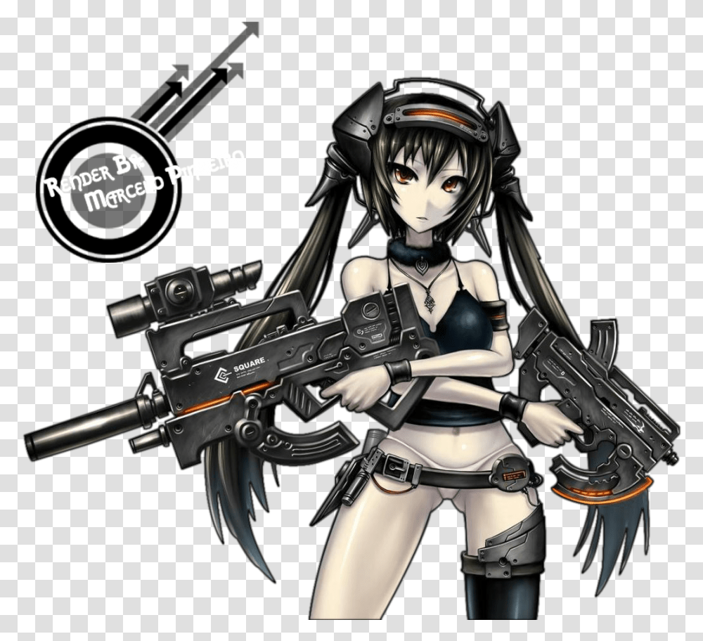 Download Anime Girls And Guns Hd Uokplrs De Mujeres Anime Con Armas, Person, Human, Toy, Weapon Transparent Png
