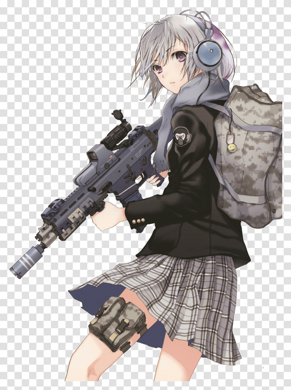 Download Anime Gun Images Soldier Anime Girl, Weapon, Person, Clothing, Manga Transparent Png