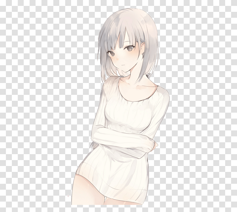 Download Anime Hair Images Cute Anime Girl With White Hair, Person, Human, Art, Drawing Transparent Png