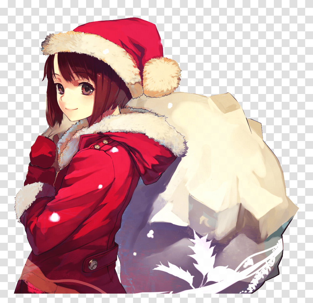 Download Anime Santa Hat Christmas Anime Girl, Clothing, Manga, Comics, Book Transparent Png