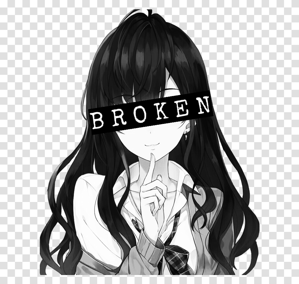 Download Animegirl Blackandwhite Greyscale Broken Depression Broken Anime Girl, Manga, Comics, Book, Helmet Transparent Png