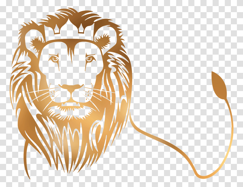 Download Anothen Gold Lion Head Image With No Gold Lion Head, Face, Animal, Stencil, Mammal Transparent Png