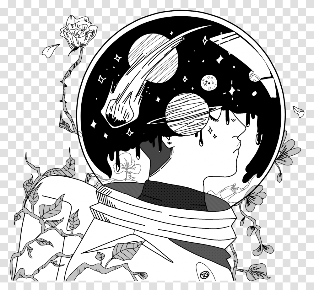 Download Astronaut Space Drawing Clipart In 2020 Astronaut Aesthetic Astronaut Drawing, Comics, Book, Manga, Helmet Transparent Png