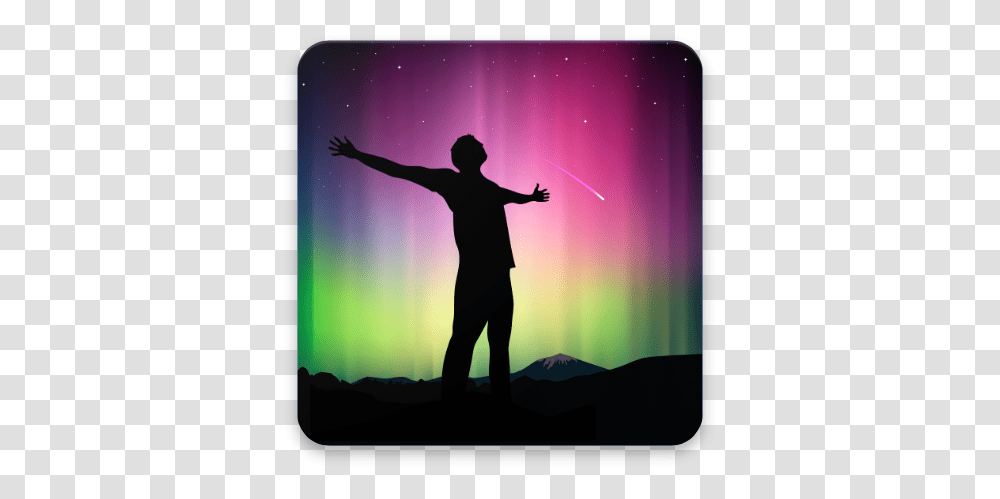 Download Aurora Alerts Northern Lights Forecast On Pc, Lighting, Person, Silhouette, Outdoors Transparent Png