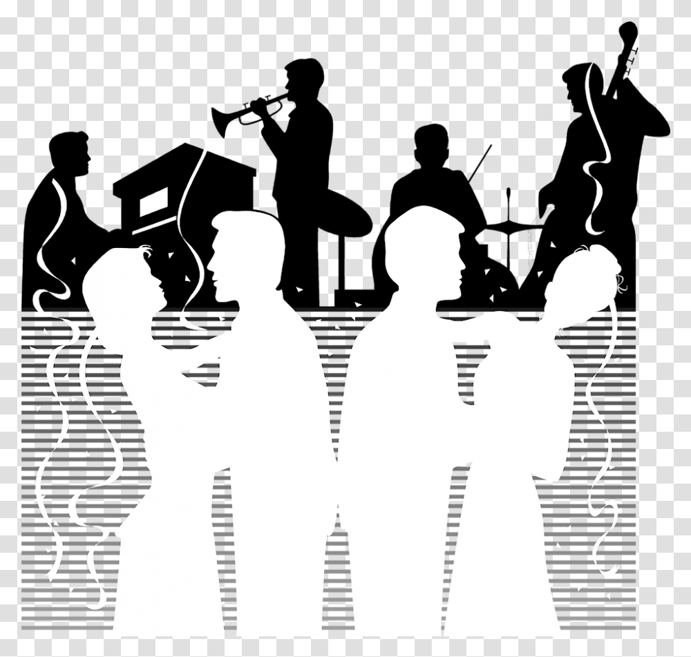 Download Band Vector Dance Music People Dancing, Silhouette, Art, Stencil, Drawing Transparent Png