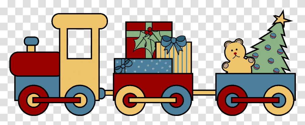 Download Banner Christmas Toys Clipart Christmas Choo Choo Train Cartoon, Fire Truck, Vehicle, Transportation, Text Transparent Png