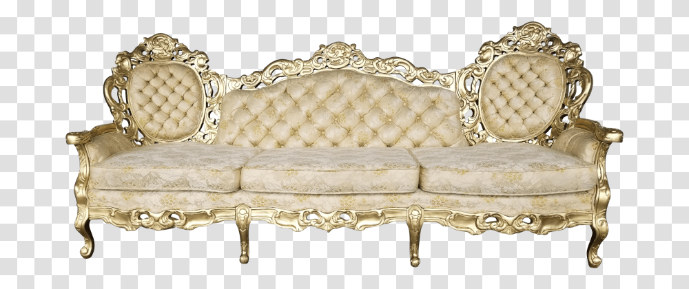 Download Baroque Cream Gold Tufted Sofa Gold, Couch, Furniture Transparent Png