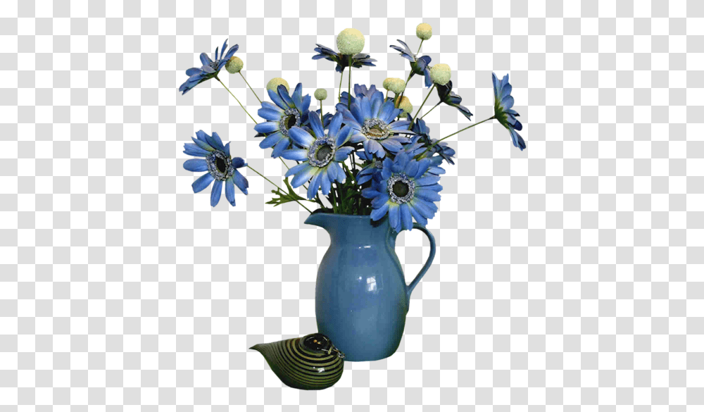 Download Beautiful Flower Vase With Flowers Blue Flower Vase, Plant, Blossom, Flower Arrangement, Flower Bouquet Transparent Png