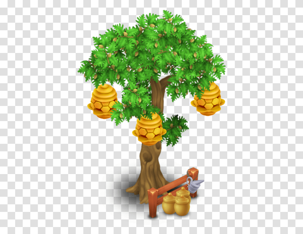 Download Beehive Tree Stage 3 Hay Day Beehive Tree Full Tree With Beehive Clip Art, Plant, Vegetation, Bush, Rose Transparent Png
