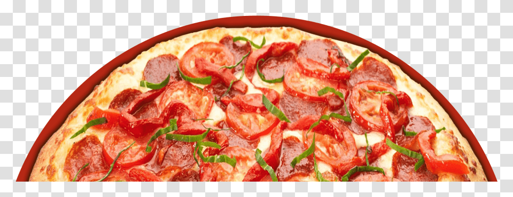 Download Big Half Red Circle Pizza Rising Thin Evensd2017 11 Big Pizza Image, Food, Sliced, Plant, Platter Transparent Png