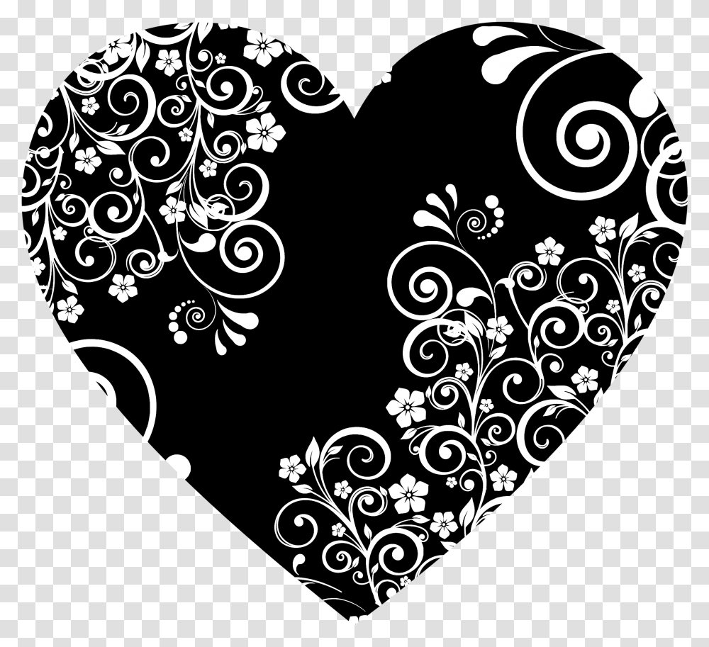 Download Big Image Floral Heart Clipart Black And White Flowers Heart Vector, Graphics, Floral Design, Pattern, Paisley Transparent Png