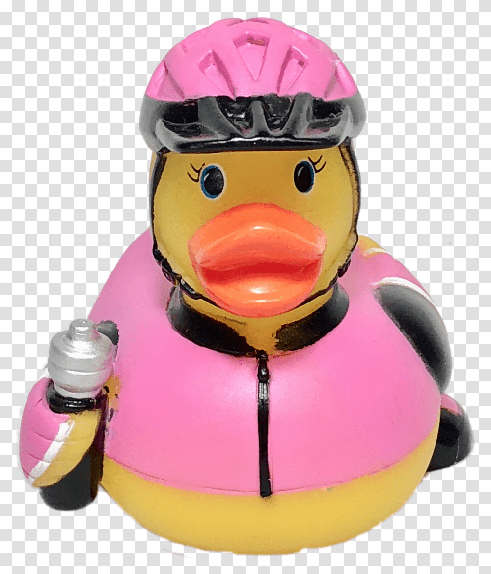 Download Biker Cyclist Rubber Duck Rubber Ducky Image Flightless Bird, Helmet, Clothing, Apparel, Robot Transparent Png