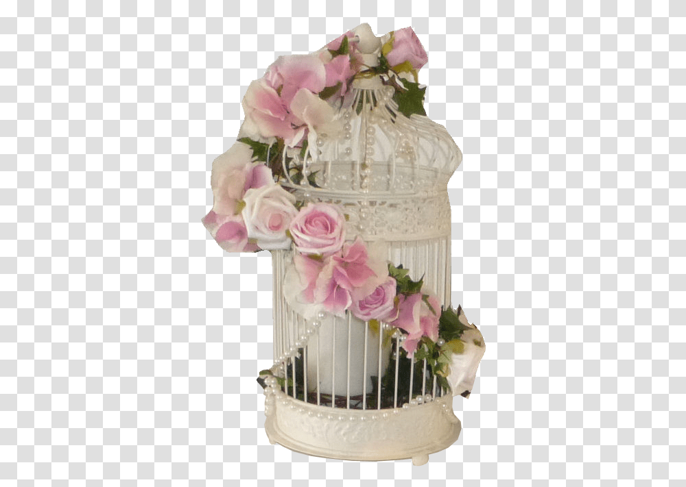 Download Bird Cage With Flower Garland Cage Image With Garden Roses, Cake, Dessert, Food, Wedding Cake Transparent Png