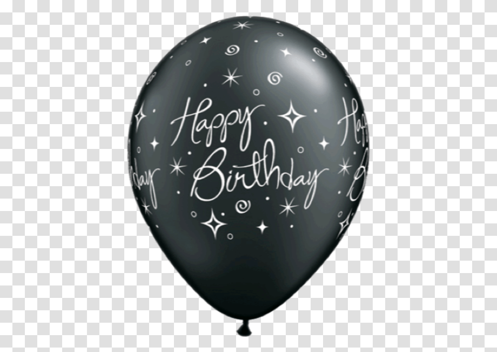 Download Birthday Elegant Sparkles And Swirls 11r Black White Happy Birthday Balloons, Text, Helmet, Clothing, Apparel Transparent Png