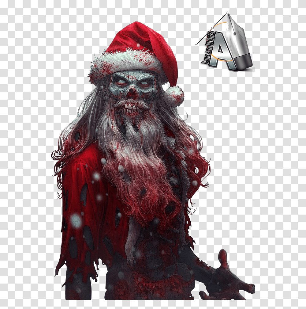 Download Black And White Library Claus Christmas Rudolph Zombie Santa Claus, Face, Person, Beard, Performer Transparent Png