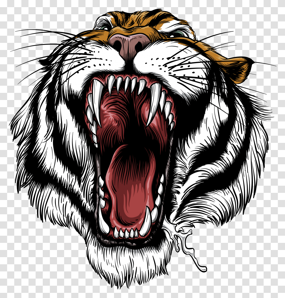 Download Black And White Library Vector Angry Tiger Logo, Teeth, Mouth, Mammal, Animal Transparent Png
