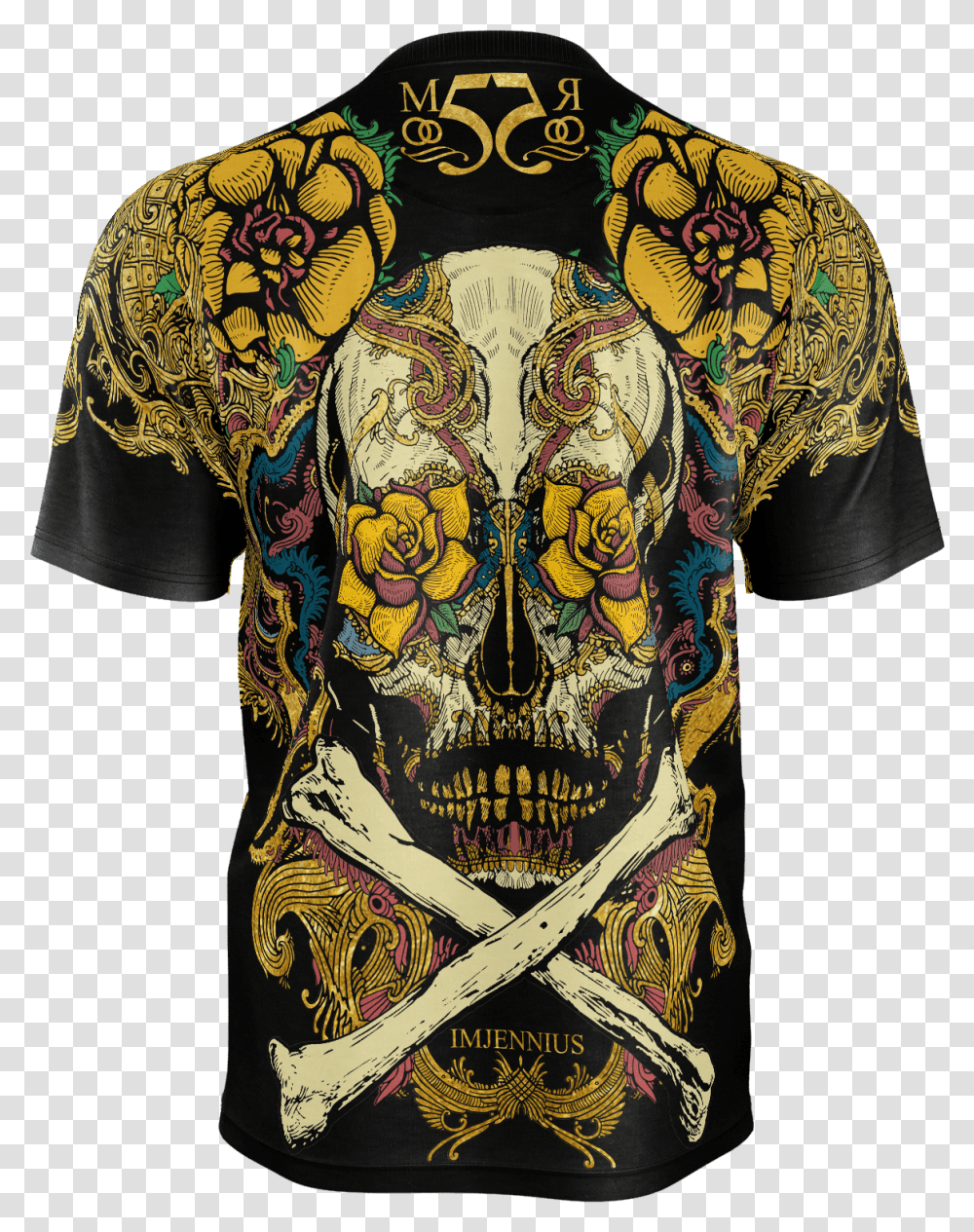 Download Black Mexican Skull Gold Yellow Tshirt Man Shirt, Clothing, Apparel, Skin, Art Transparent Png